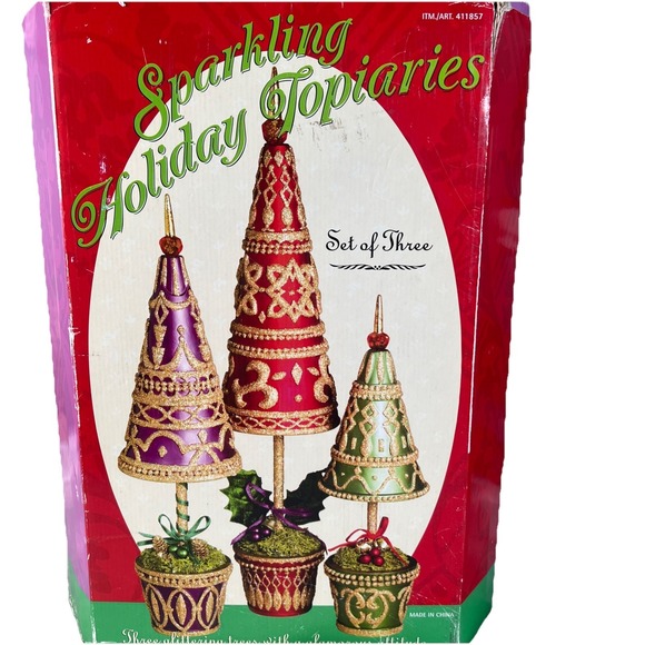 Costco Corp Other - Sparkling Holiday Decor Topiary Trees Set Christmas Vintage Costco‎ 12" 15" 18"
